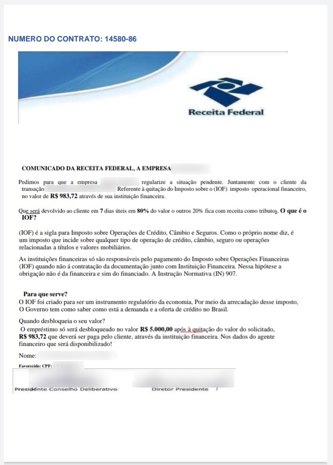 Receita Federal alerta sobre golpe 