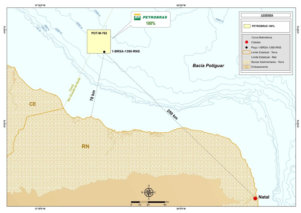 Mapa da descoberta de petróleo na Bacia Potiguar