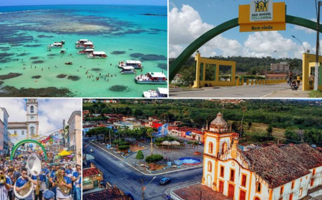 Cidades turísticas do NE: Maragogi (AL), São Gonçalo do Amarante (RN), São Miguel dos Campos (AL) e Canarana (BA)