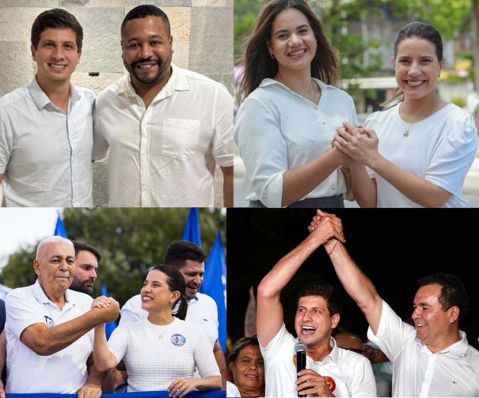 Raquel Lyra levou apoio a Mirella, em Olinda, e Ramos. em Paulista, João Campos esteve ao lado de Vinicius e Junior Matuto Fotos Divulgação