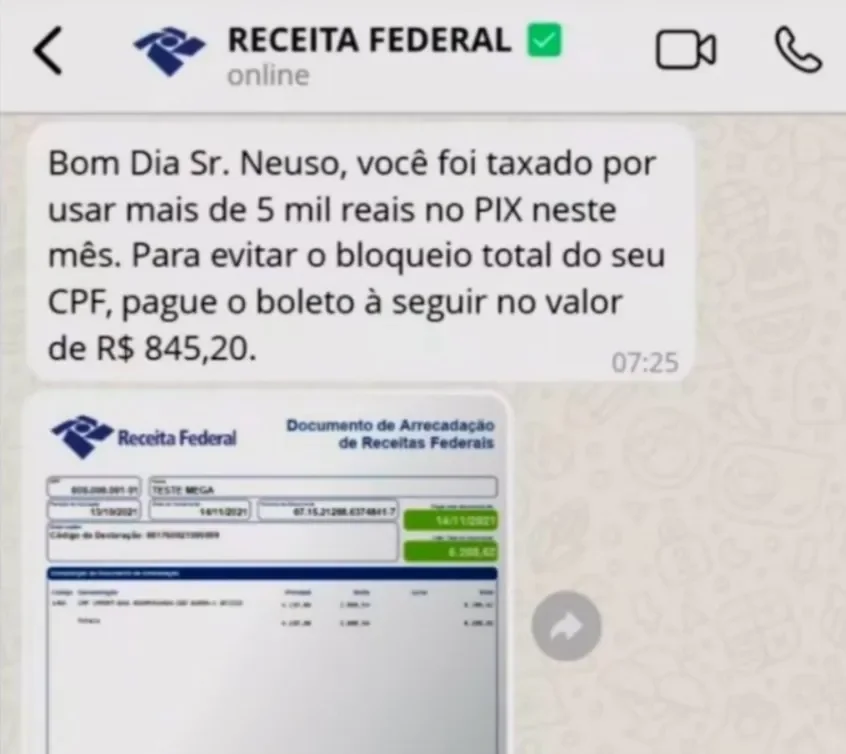 Dessa forma, tirando proveito da desinformação gerada pelas recentes fake news sobre a fiscalização das transações financeiras, os golpistas têm enganado vítimas com falsas promessas de cobranças.