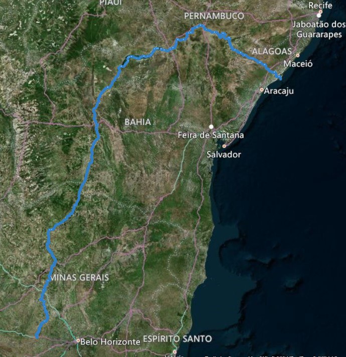 Hidrovia do Rio São Francisco mapa