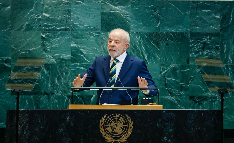 Presidente da República, Luiz Inácio Lula da Silva, durante a abertura do Debate Geral da 80.ª Sessão Ordinária da Assembleia Geral das Nações Unidas. Sede da Assembleia Geral das Nações Unidas, Nova York (EUA)