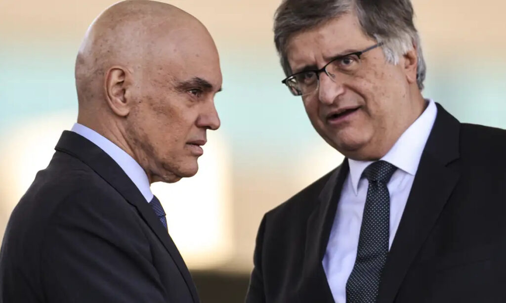 Ministro do STF, Alexandre de Moraes, e procurador-geral da República, Paulo Gonet, julgamento da trama golpista BolsonaroFoto: Marcelo Camargo/Agência Brasil