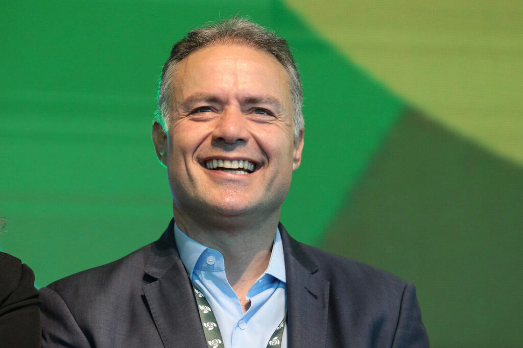 ministro dos Transportes, Renan Filho, durante evento do Fórum Nordeste 2025 Transnordestina