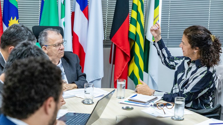 .O superintendente da Sudene, Francisco Alexandre, e a diretora de Crédito Digital do BNDES, Maria Fernanda Coelho, trataram sobre sugestões para o aperfeiçoamento da carteira de projetos. Foto: Elvis Aleluia/ Sudene