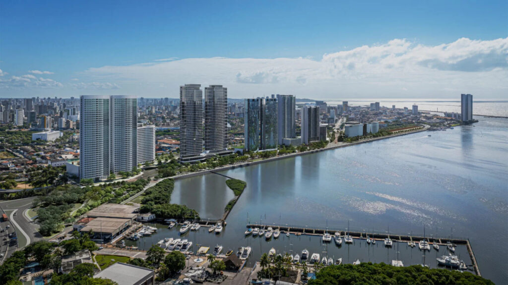 Projeto Novo Cais José Estelita, entre o Centro do Recife e a Zona Sul, com investimento de R$ 140 milhões da construtora Moura Dubeux, ampliou a oferta de imóveis de alto padrão na capital pernambucana. Foto: Moura Dubeux/Divulgação