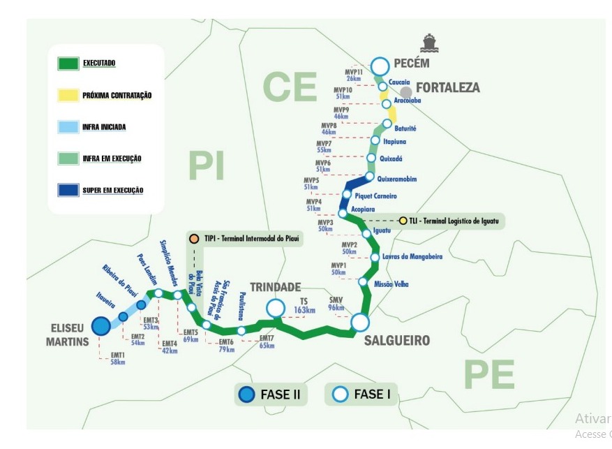 Mapa atualizado da Transnordestina - Divulgação