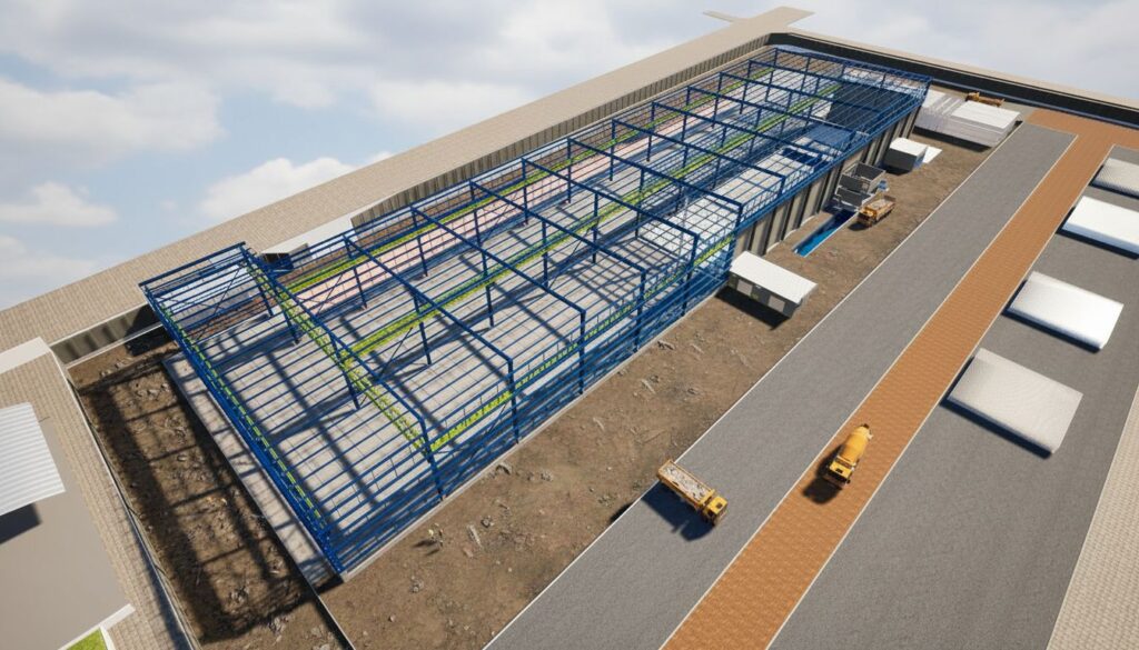 Equipe de engenharia define ajustes finais do layout fabril da unidade de galvanização a fogo - Foto: Projeção