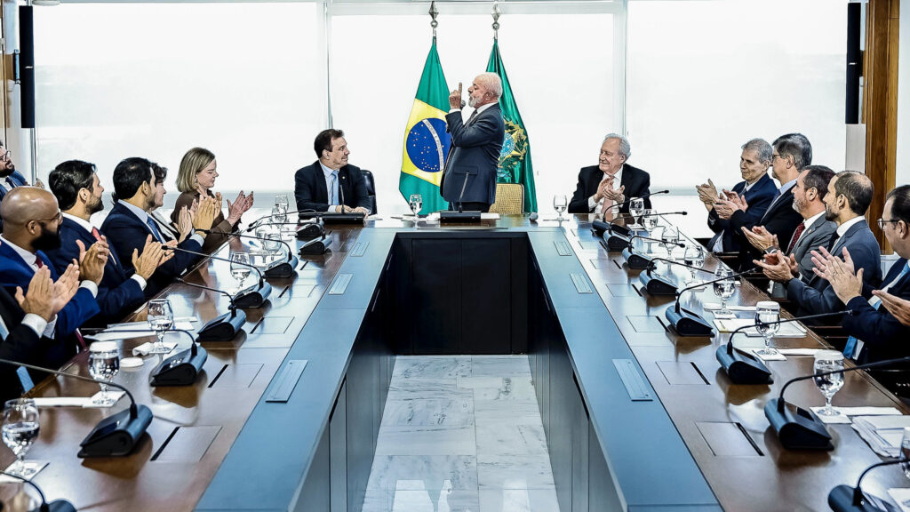 Presidente da República, Luiz Inácio Lula da Silva, durante transmissão de cargo para o novo ministro da Justiça e Segurança Pública, Wellington César Lima e Silva, no Palácio do Planalto. Foto: Ricardo Stuckert/PR