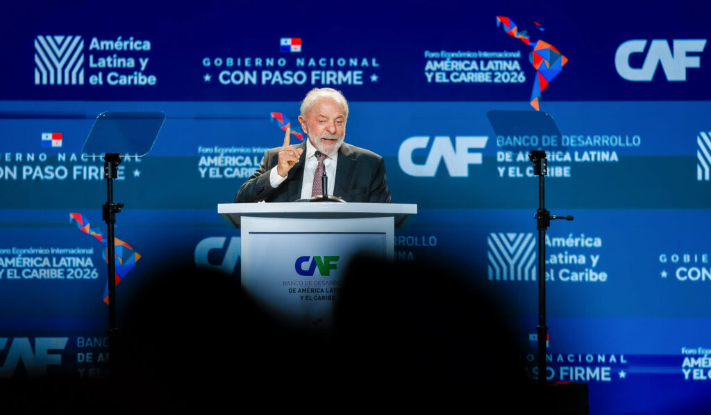 Presidente da República, Luiz Inácio Lula da Silva, durante a sessão inaugural do Fórum Econômico Internacional da América Latina no Centro de Convenções do Panamá, na Cidade do Panamá. Foto: Ricardo Stuckert/PR