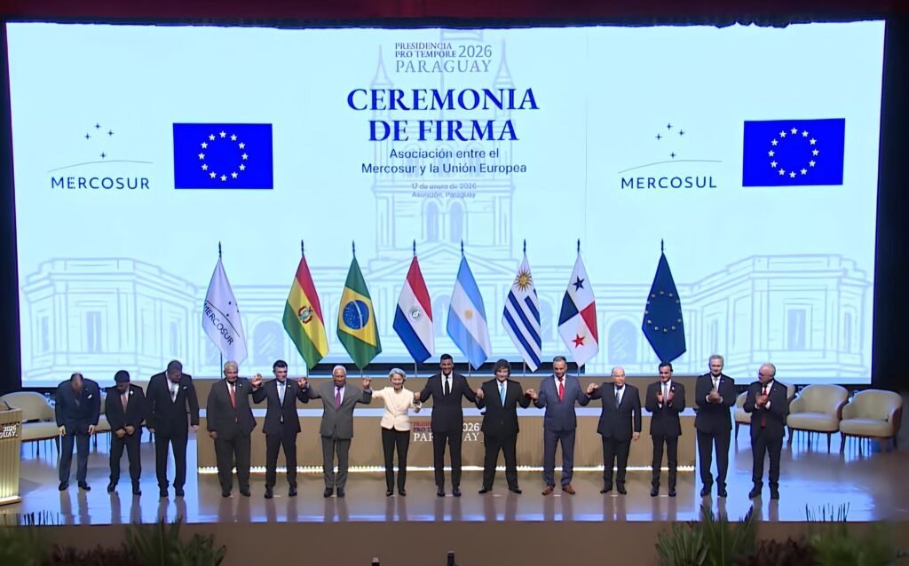 Evento de assinatura de acordo comercial com a União Europeia ocorreu no Paraguai, país que preside temporariamente o Mercosul. Foto: Mercosul/Divulgação