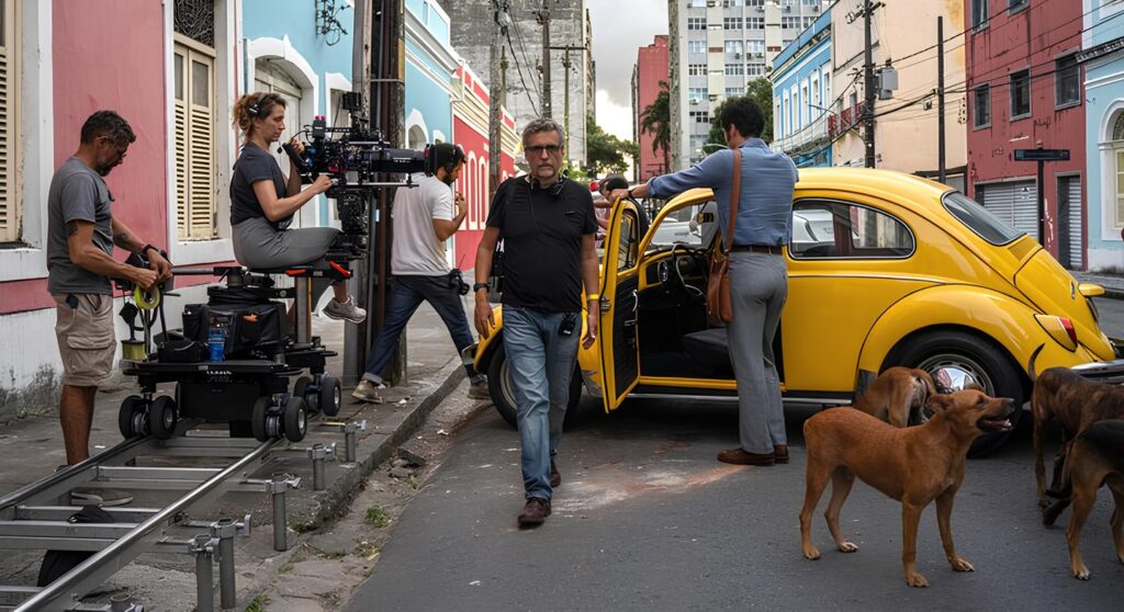 Set de gravação do filme O Agente Secreto no Recife, com ambientação para o ano de 1977. Foto: Divulgação