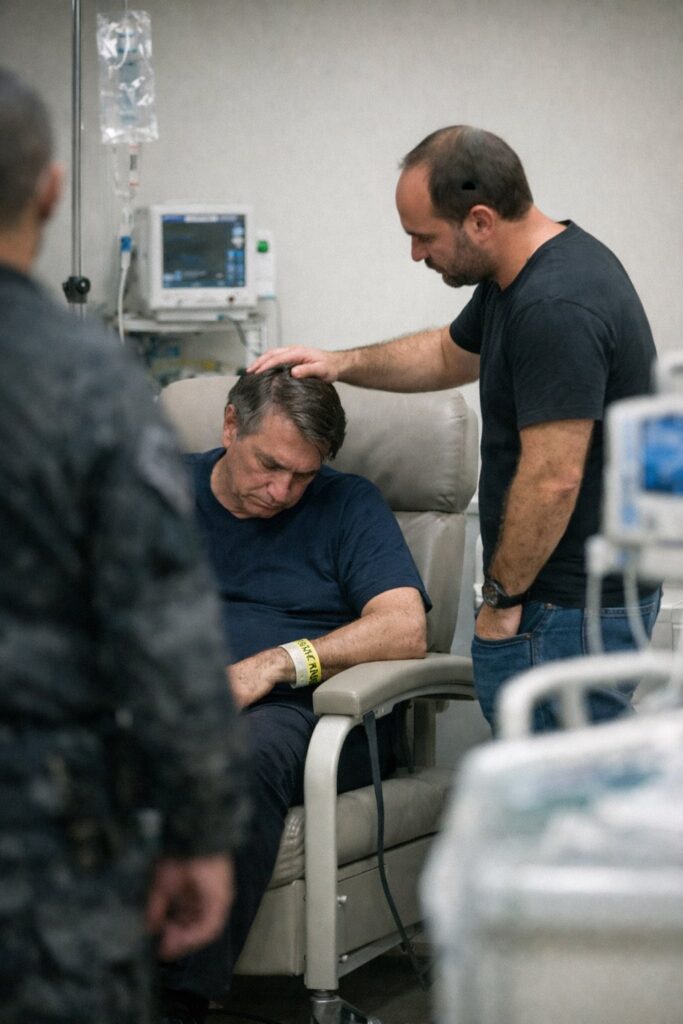 Candidato ao Senado por Santa Catarina Carlos Bolsonaro visita seu pai o Ex-Presidente Jair Bolsonaro no hospital. Foto: @CarlosBolsonaro