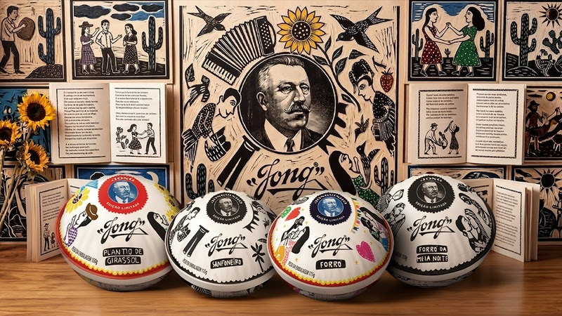 Xilogravuras de J. Borges estampam latas de queijo do reino Jong, dro grupo Vigor. Foto: Divulgação