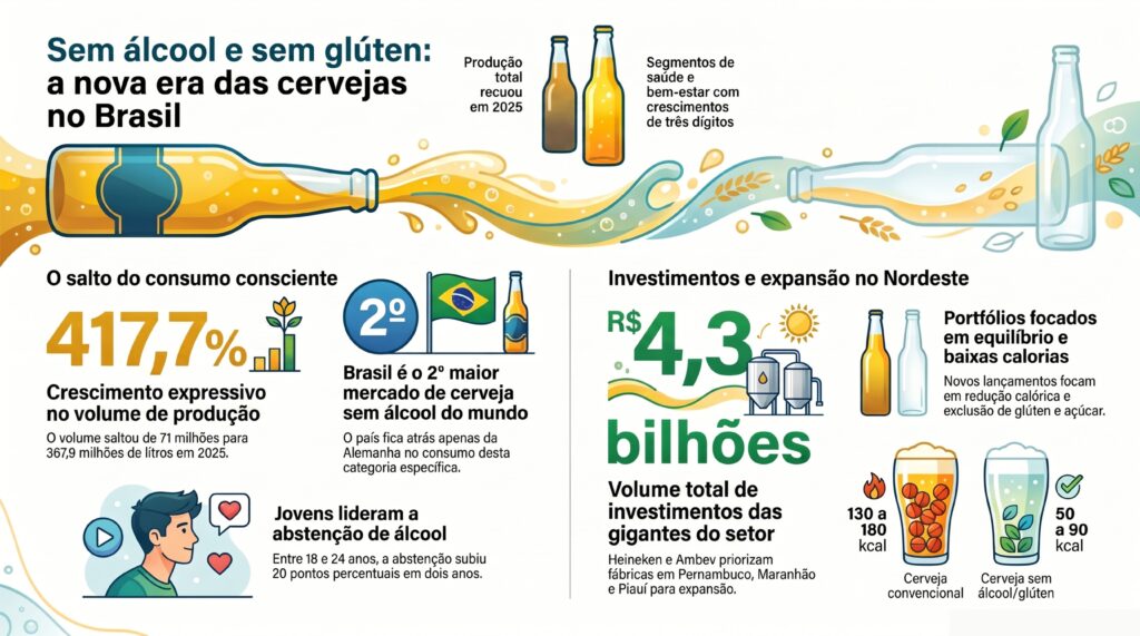 mercado de cervejas sem álcool e sem glúten no Nordeste