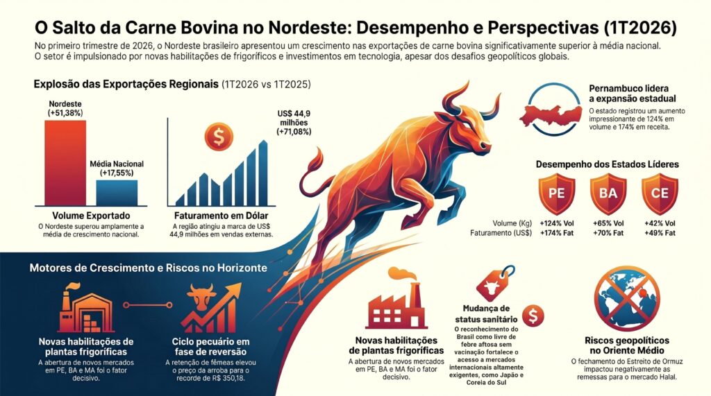 Com 1 milhão de abates, Nordeste exporta 51% mais carne bovina para 84 países