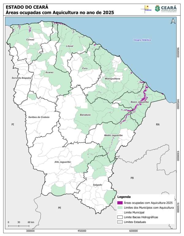 Por satélite, Ceará mapeia 16.233 hectares de aquicultura e lidera em camarão